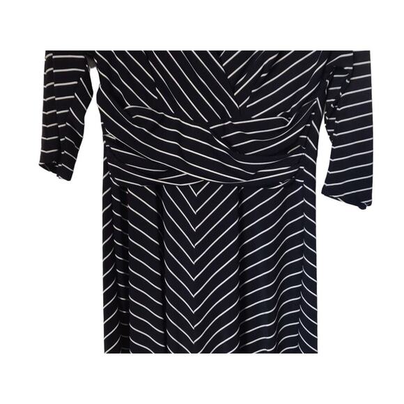 Lauren Ralph Lauren Dress Size 6 Blue White Striped 3/4 Sleeve V-Neck Faux Wrap - Picture 3 of 14